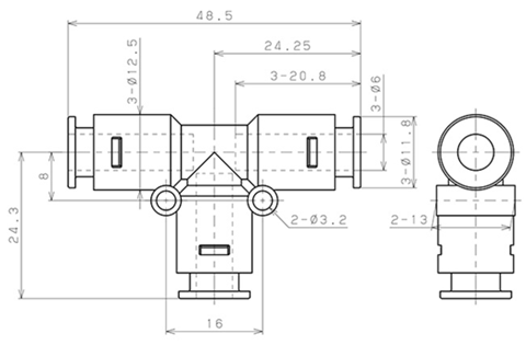 Bản vẽ kỹ thuật Đầu Nối Nhanh Khí Nén Chữ T Pisco APE6-N-C