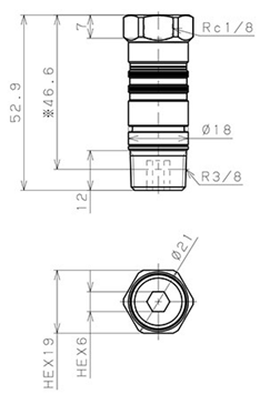 Bản vẽ kỹ thuật Bộ Đầu Nối Nhanh Ống Dẫn Điều Khiển Nhiệt Độ Khuôn Đúc Dạng Thẳng Ren Trong, Có Van Tự Ngắt Pisco ASC10-01F03