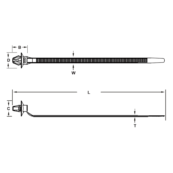 Bản vẽ kỹ thuật Dây Rút Nhựa Dạng Đẩy Push Mount Màu Trắng 135x3.3 mm KST KPM-160-B