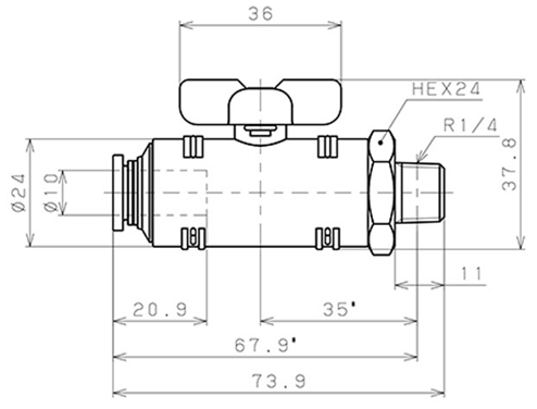 Bản vẽ kỹ thuật Van Bi Khí Nén Inox 304 Pisco BVC60-1002SUS