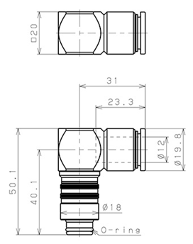 Bản vẽ kỹ thuật Thân Đầu Nối Nhanh Ống Dẫn Điều Khiển Nhiệt Độ Khuôn Đúc Dạng Cong 90° Pisco AKL10-12P