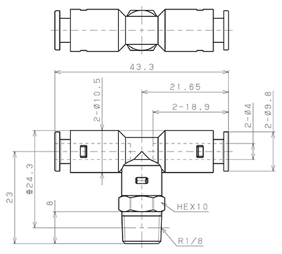 Bản vẽ kỹ thuật Đầu Nối Nhanh Khí Nén Dạng Chữ T Ren Ngoài Pisco APB4-01-N