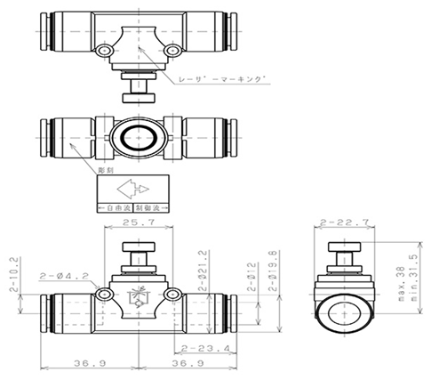 Bản vẽ kỹ thuật Van Tiết Lưu Khí Nén Thẳng OD 12mm Pisco JSMU12