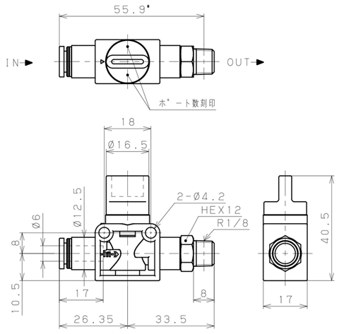 Bản vẽ kỹ thuật Van Tay Khí Nén Pisco HV6-01W