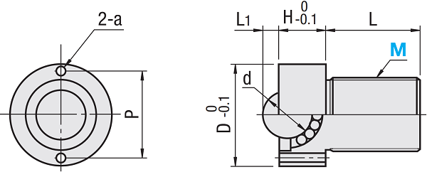 Bản vẽ kỹ thuật Con Lăn Bi Loại Đinh Tán Đầu Tròn Inox 304 M20xD33 BCHM20