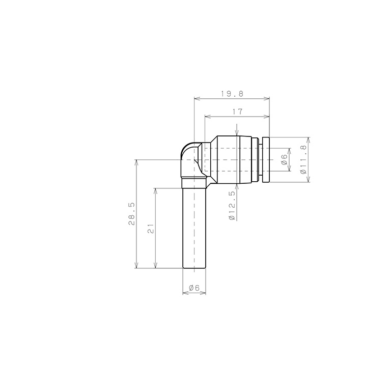 Bản vẽ kỹ thuật Đầu Nối Nhanh Khí Nén Giữa Ống Khí Và Fitting Dạng Cong 90° Pisco SPLJ6-UC