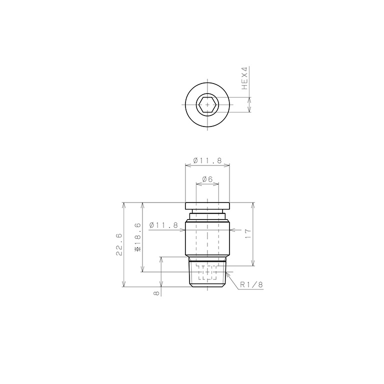 Bản vẽ kỹ thuật Đầu Nối Nhanh Khí Nén Dạng Thẳng Ren Ngoài Pisco SPOC6-01