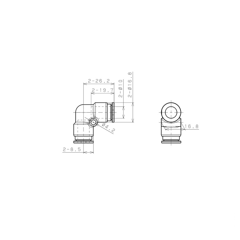 Bản vẽ kỹ thuật Đầu Nối Nhanh Khí Nén Cong 90° Pisco SSPV10-X-C