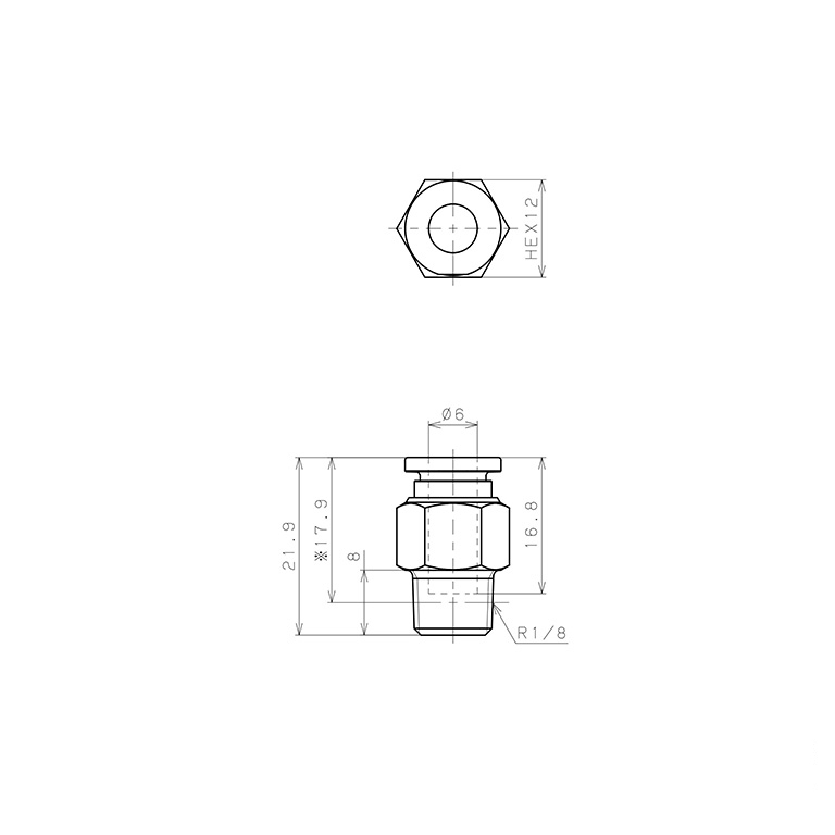 Bản vẽ kỹ thuật Đầu Nối Nhanh Khí Nén Dạng Thẳng Thân Lục Giác Ren Ngoài Pisco SSPC6-01-C