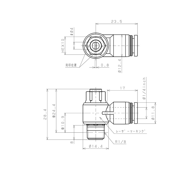 Bản vẽ kỹ thuật Van Tiết Lưu Khí Nén Đầu Vít Dẹp Pisco JSDC1/4-01A