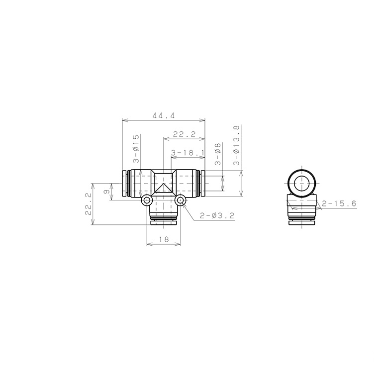 Bản vẽ kỹ thuật Đầu Nối Nhanh Khí Nén Chữ T Pisco PPE8-UC