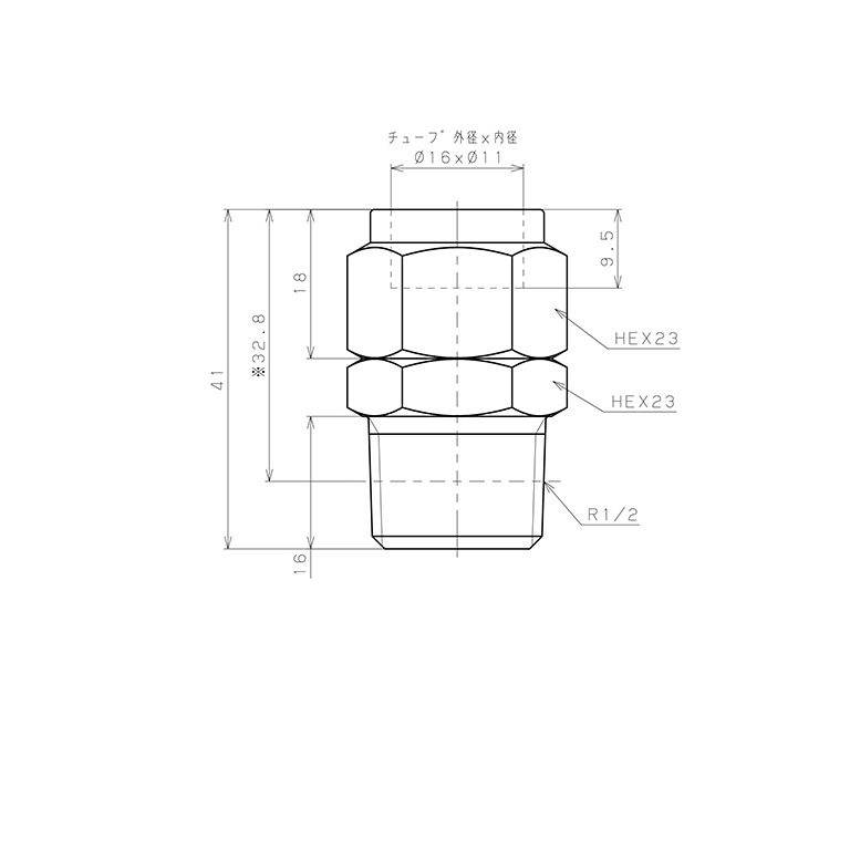 Bản vẽ kỹ thuật Đầu Ngạnh Nối Ống Có Đai Ốc Xiết Dạng Thẳng Thân Lục Giác Ren Ngoài Pisco NSC1611-04