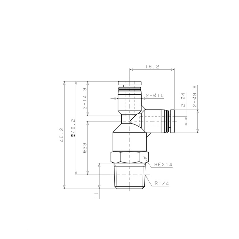 Bản vẽ kỹ thuật Đầu Nối Nhanh Khí Nén Dạng Chữ T Ren Ngoài Pisco PD4-02W-C
