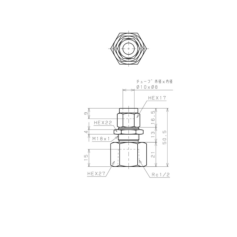 Bản vẽ kỹ thuật Đầu Ngạnh Nối Ống Có Đai Ốc Xiết Dạng Lắp Vách Ren Trong Pisco NSMF1080-04