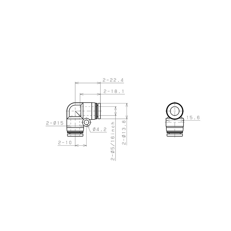 Bản vẽ kỹ thuật Đầu Nối Nhanh Khí Nén Cong 90° Pisco PV5/16-C