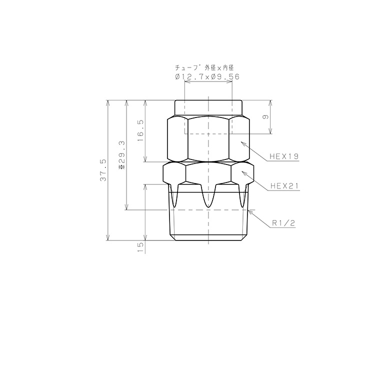 Bản vẽ kỹ thuật Đầu Ngạnh Nối Ống Có Đai Ốc Xiết Dạng Thẳng Thân Lục Giác Ren Ngoài Pisco NSC1/2-04