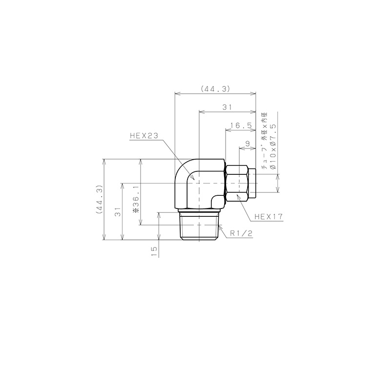 Bản vẽ kỹ thuật Đầu Ngạnh Nối Ống Có Đai Ốc Xiết Dạng Cong 90° Ren Ngoài Pisco NSL1075-04
