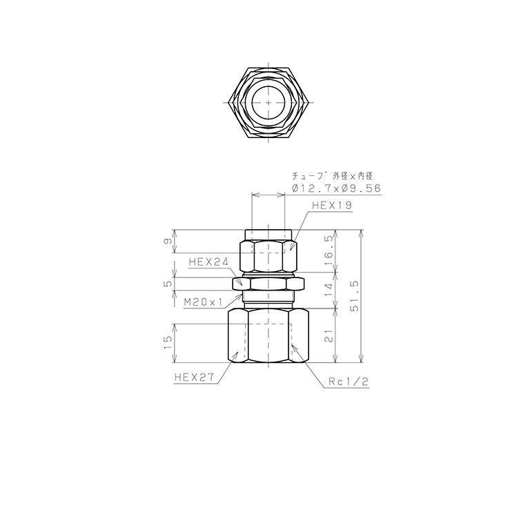 Bản vẽ kỹ thuật Đầu Ngạnh Nối Ống Có Đai Ốc Xiết Dạng Lắp Vách Ren Trong Pisco NSMF1/2-04