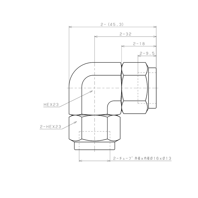 Bản vẽ kỹ thuật Đầu Ngạnh Nối Ống Có Đai Ốc Xiết Dạng Cong 90° Pisco NSV1613