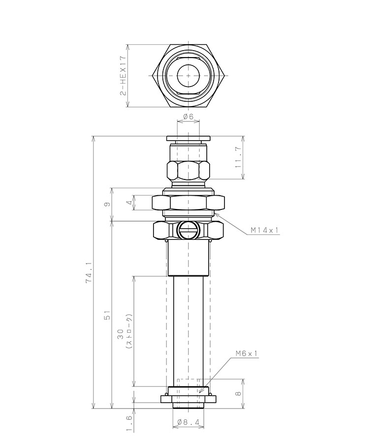 Bản vẽ kỹ thuật Giá Đỡ Nấm Hút Chân Không Có Lò Xo, Pisco VPOC-M6-30-6J