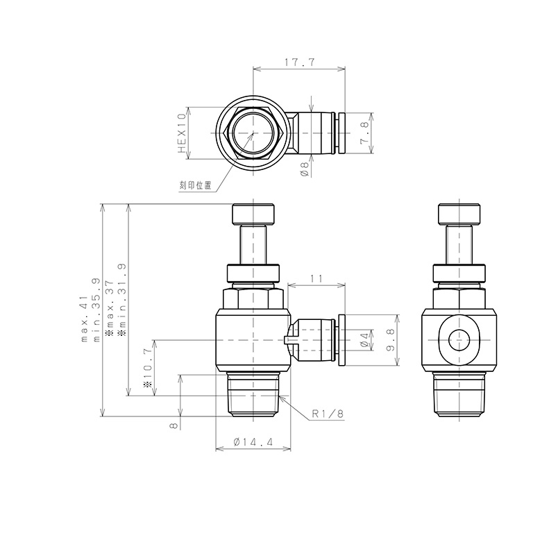 Bản vẽ kỹ thuật Van Tiết Lưu Khí Nén Lưu Lượng Thấp Pisco JSC4-01AL