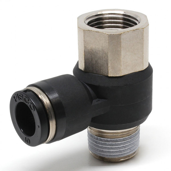 Đầu Nối Nhanh Khí Nén Cong 90° Đầu Lục Giác Trụ Ren Đực Cái Pisco PHF10-03W