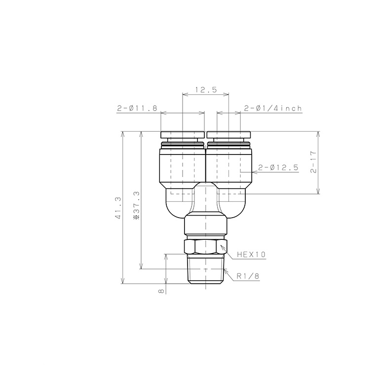 Bản vẽ kỹ thuật Đầu Nối Nhanh Khí Nén Dạng Chữ Y Ren Ngoài Pisco PX1/4-01-C