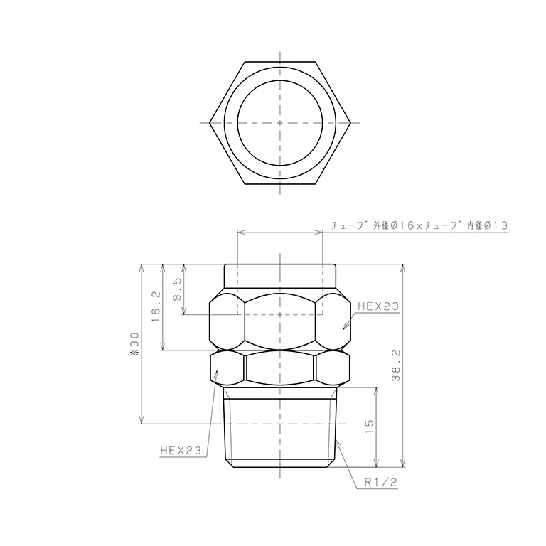 Bản vẽ kỹ thuật Đầu Ngạnh Nối Ống Có Đai Ốc Xiết Dạng Thẳng Thân Lục Giác Ren Ngoài Pisco NKC1613-04