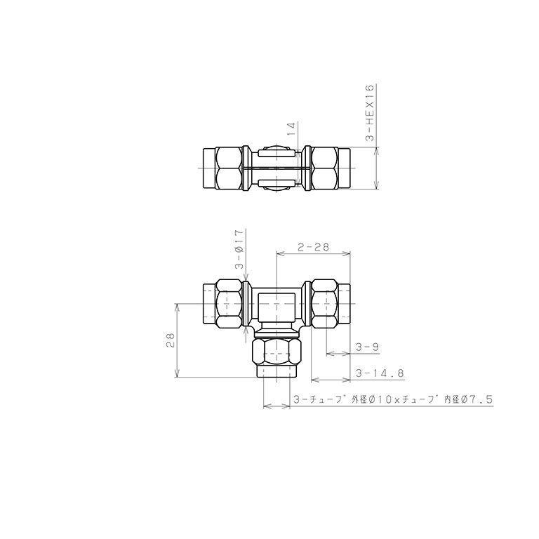 Bản vẽ kỹ thuật Đầu Ngạnh Nối Ống Có Đai Ốc Xiết Dạng Chữ T Pisco NKE1075