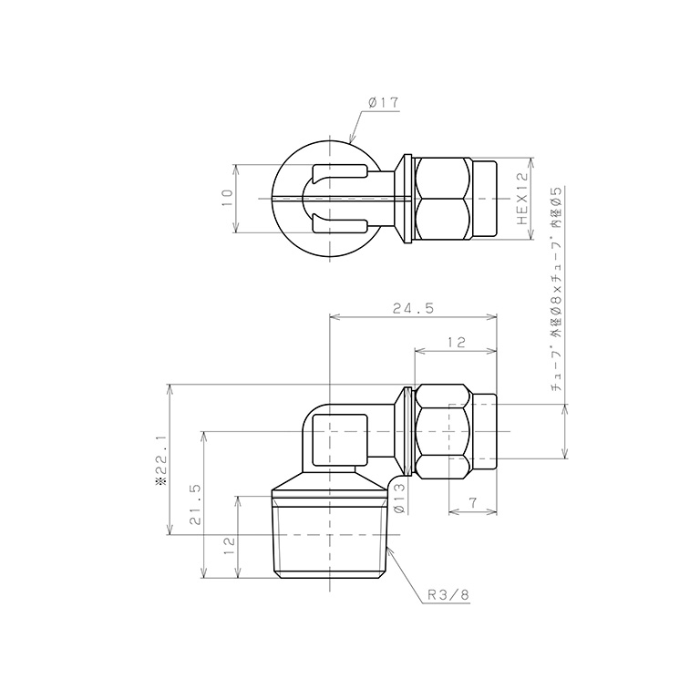 Bản vẽ kỹ thuật Đầu Ngạnh Nối Ống Có Đai Ốc Xiết Dạng Cong 90° Ren Ngoài Pisco NKL0850-03