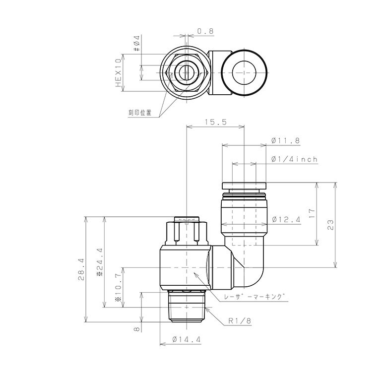 Bản vẽ kỹ thuật Van Tiết Lưu Khí Nén Đầu Vít Dẹp Pisco JSDS1/4-01B-C