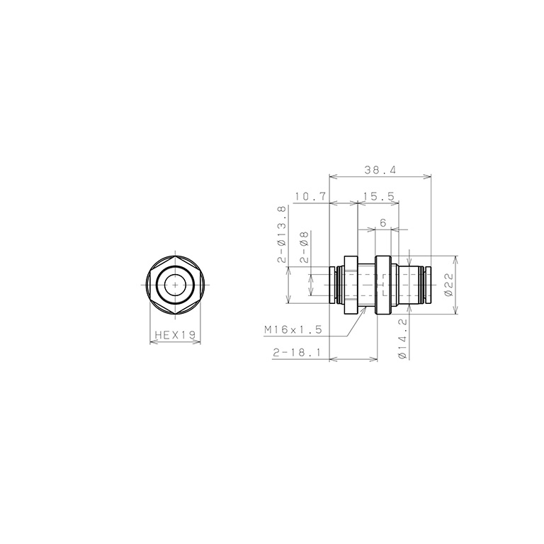 Bản vẽ kỹ thuật Đầu Nối Nhanh Khí Nén Dạng Thẳng Ren Ngoài Lắp Kẹp Vách Pisco PMP8-C