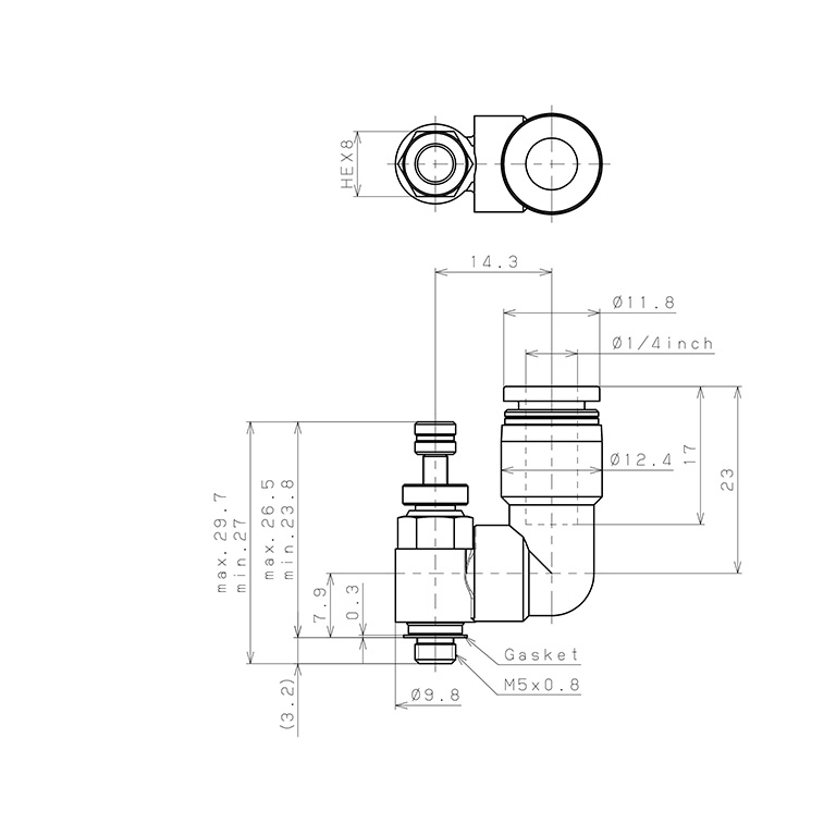 Bản vẽ kỹ thuật Van Tiết Lưu Khí Nén Chân Kim Pisco JNS1/4-M5-C