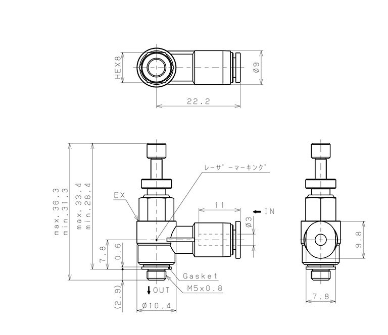 Bản vẽ kỹ thuật Van Xả Nhanh Khí Nén Pisco EQH-3M5E