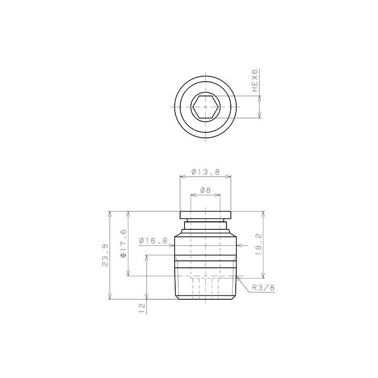 Bản vẽ kỹ thuật Đầu Nối Nhanh Khí Nén Dạng Thẳng Ren Ngoài Pisco SPOC8-03