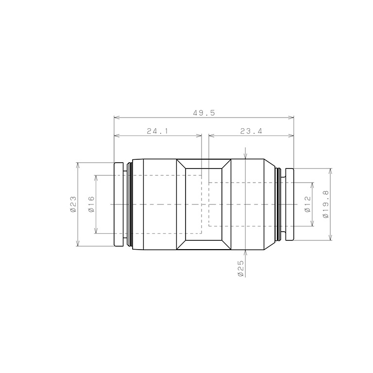 Bản vẽ kỹ thuật Đầu Nối Nhanh Khí Nén Dạng Nối Giảm Pisco PG16-12