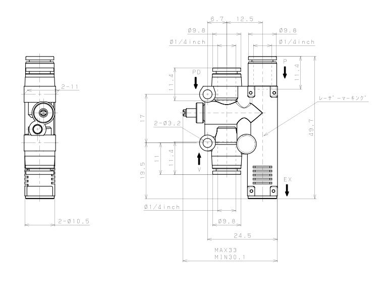 Bản vẽ kỹ thuật Bộ Tạo Chân Không Dòng VY Pisco VYL07-1/4-1/4-1/4
