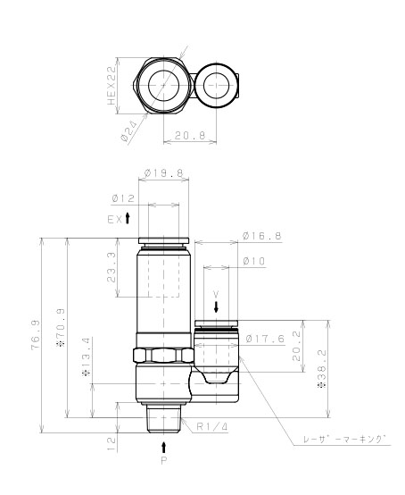 Bản vẽ kỹ thuật Bộ Tạo Chân Không Dòng VH - VS (-S3 Spec.) Pisco VSH15-1002J-S3