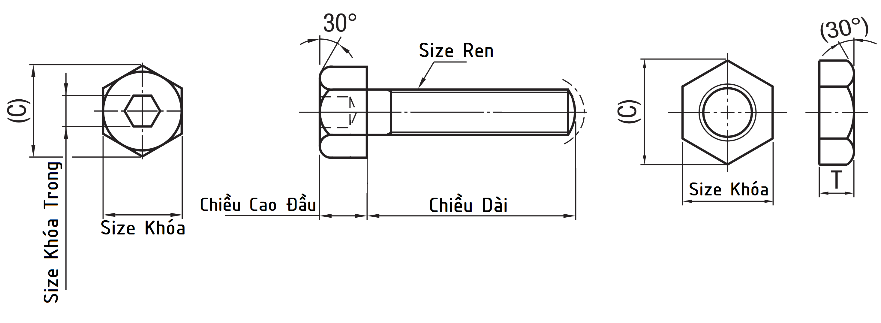 Bản vẽ kỹ thuật Adjusting Stopper Screws Hex Head Coarse M16x40 ANHNS16-40
