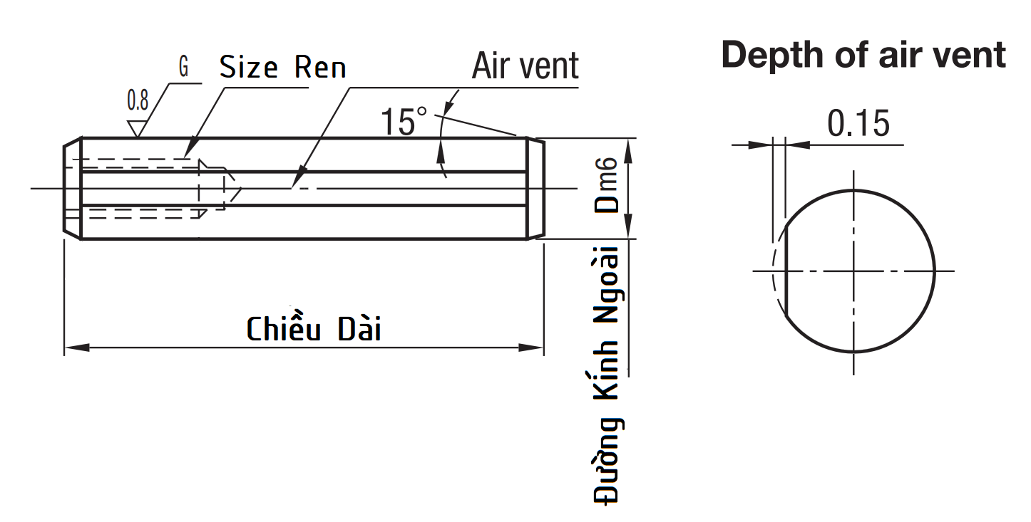 Bản vẽ kỹ thuật Chốt Định Vị Ren Trong Thép SUJ2 D16x40 MSTM16-40 (m6)