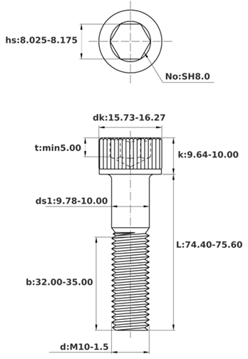 Bản vẽ kỹ thuật Lục Giác Chìm Đầu Trụ Inox 304 DIN912 M10x75 Ren Lửng