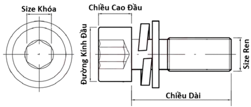 Bản vẽ kỹ thuật Lục Giác Chìm Đầu Trụ Inox 304 M4x20 (1 LĐP + 1 LĐV)