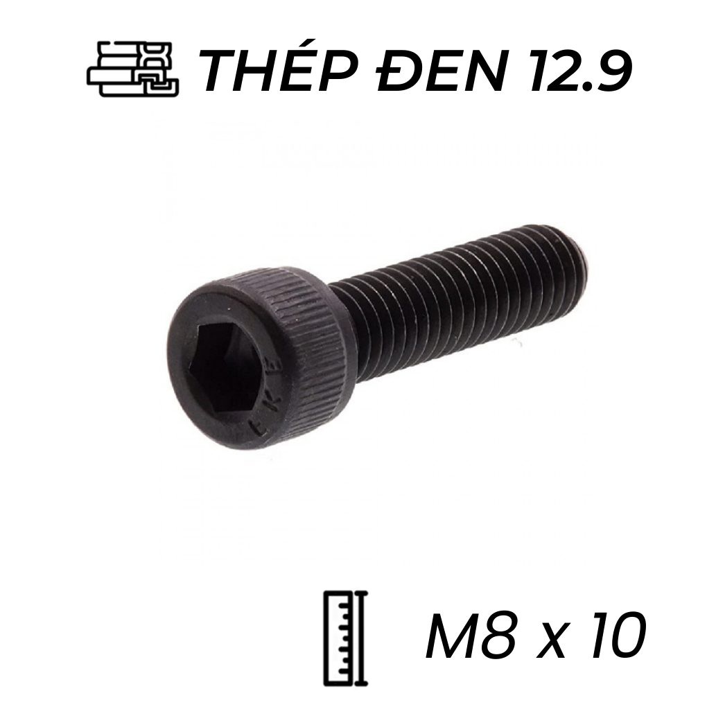 Lục Giác Chìm Đầu Trụ Thép Đen 12.9 DIN912 M8x10 (25Cái/Bịch)