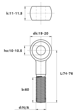 Bản vẽ kỹ thuật Bulong Mắt Inox 304 M12x75 (Lửng)