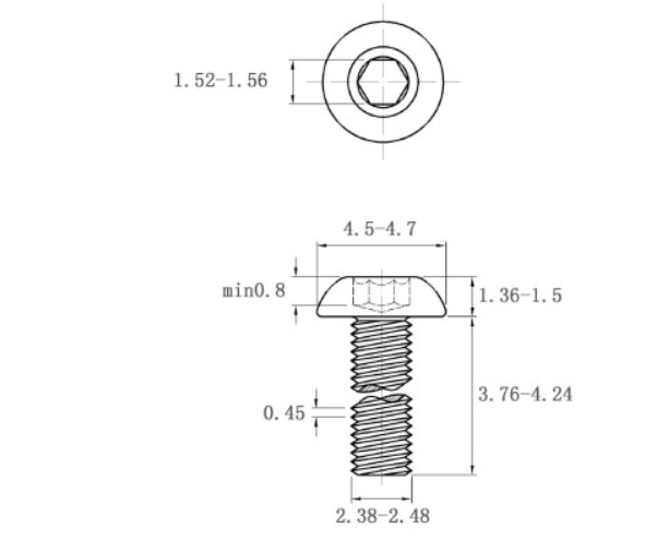 Bản vẽ kỹ thuật Lục Giác Chìm Mo Thép Đen 10.9 ISO7380 M2.5x5