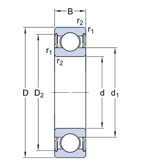Bản vẽ kỹ thuật Vòng Bi Cầu Rãnh Sâu SKF 61804-2RS1 (20x32x7) Phốt Cao Su NBR Tiếp Xúc (Hai Bên)