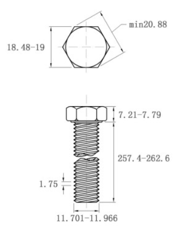 Bản vẽ kỹ thuật Bulong Inox 304 DIN933 M12x260