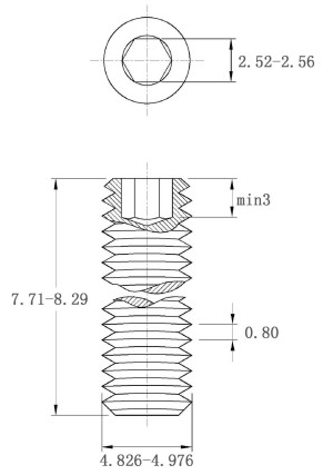 Bản vẽ kỹ thuật Vít Trí Đuôi Bằng Thép Đen 10.9 DIN913 M5x8