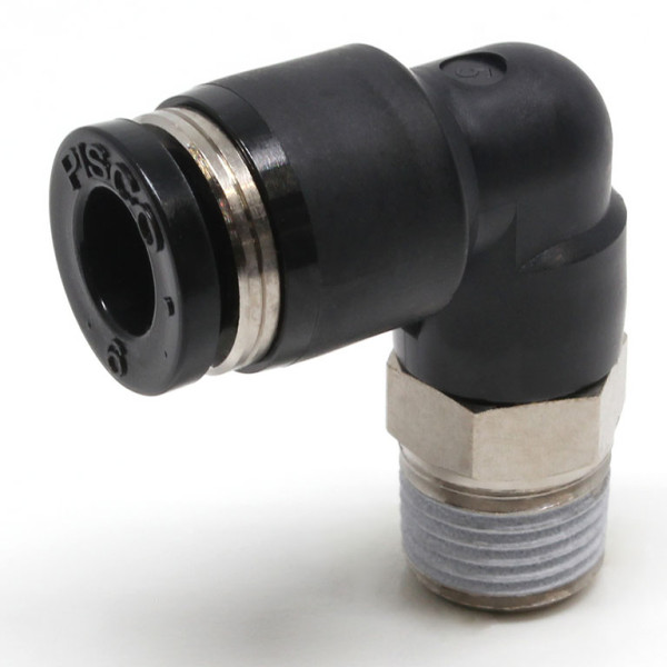 Đầu Nối Nhanh Khí Nén Cong 90° Phi 6mm Ren Ngoài R1/8 Pisco PL6-01