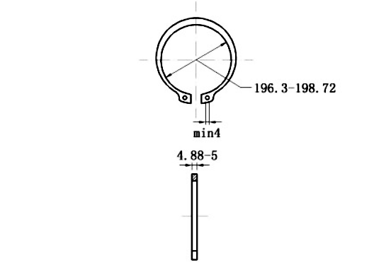 Bản vẽ kỹ thuật Phe Gài Trục Thép 65Mn DIN471 D210x5.0